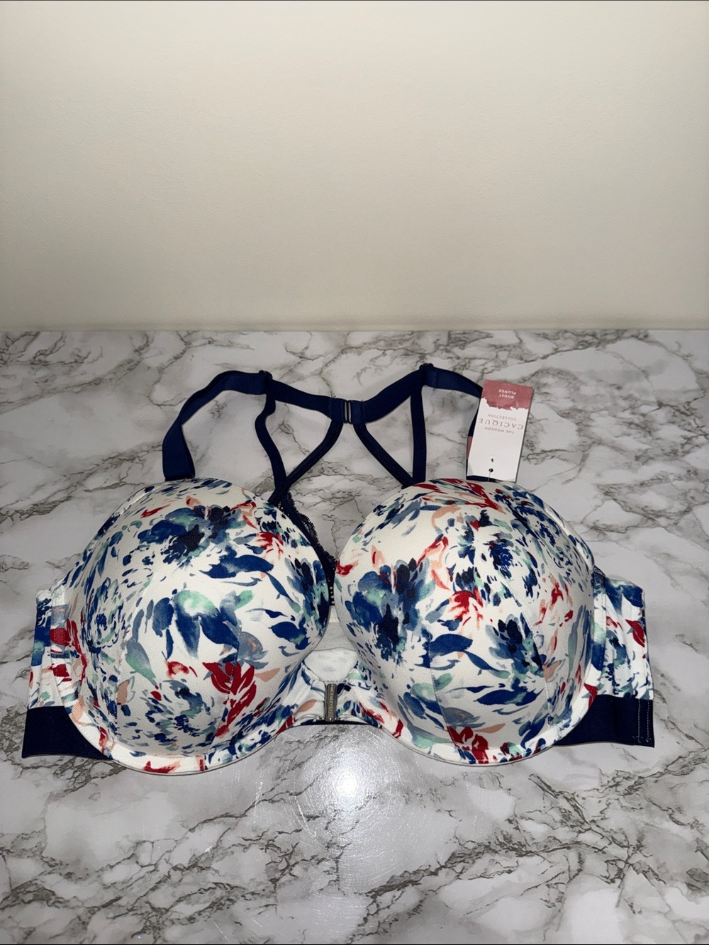 NWT Cacique Navy & Multicolor Floral Boost Plunge Bra